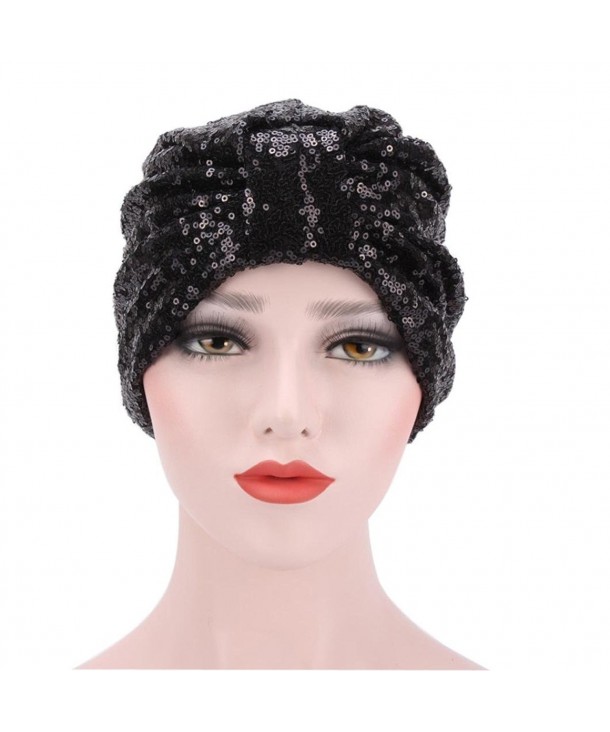Qingfan Women Solid Pre Tied Cancer Chemo Hat Beanie Scarf Turban Head Wrap Cap - Black - CZ185N6WLOE