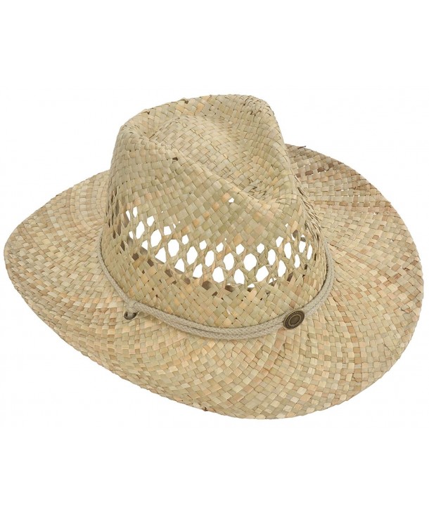 Livingston Men & Women's Woven Straw Cowboy Hat w/Hat Band Décor - Circle Button_beige - CV180O63E7X