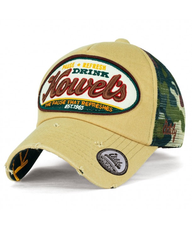ililily Howel's Camouflage Baseball Mesh Cap Distressed Vintage Trucker Hat - Khaki - CP17YK24885