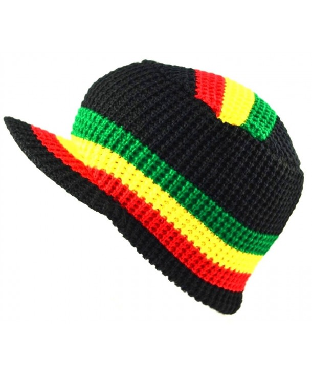 MM Rasta Visor Beanie Skull Cap Stripe Jamaica Reggae Black - CO11RJJZOLR