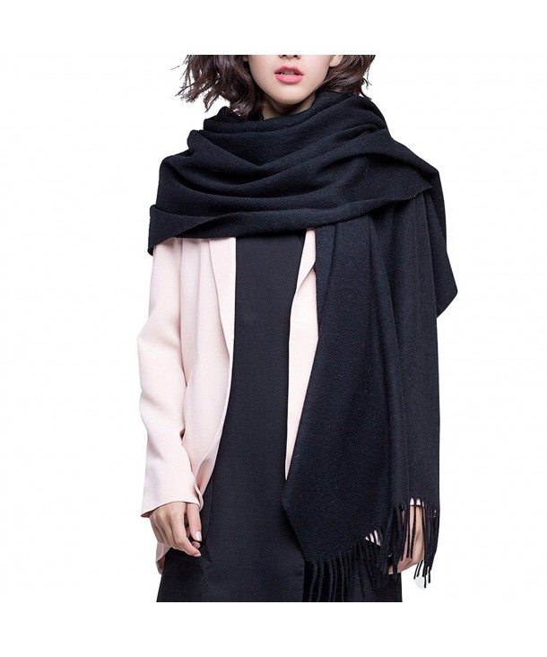 100% Lambswool Winter Scarf with Tassels for Women Oversized Scarf Wraps Wool Shawl - Black - CY186C6MTCO