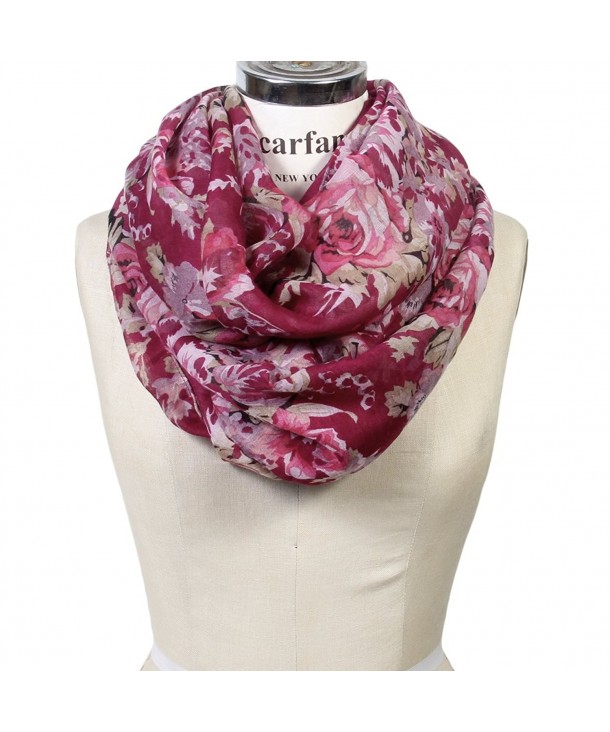 Scarfand's Floral Print Infinity Scarf Wraps Collection - Bouquet Rose Plum - CI186YRAZYE