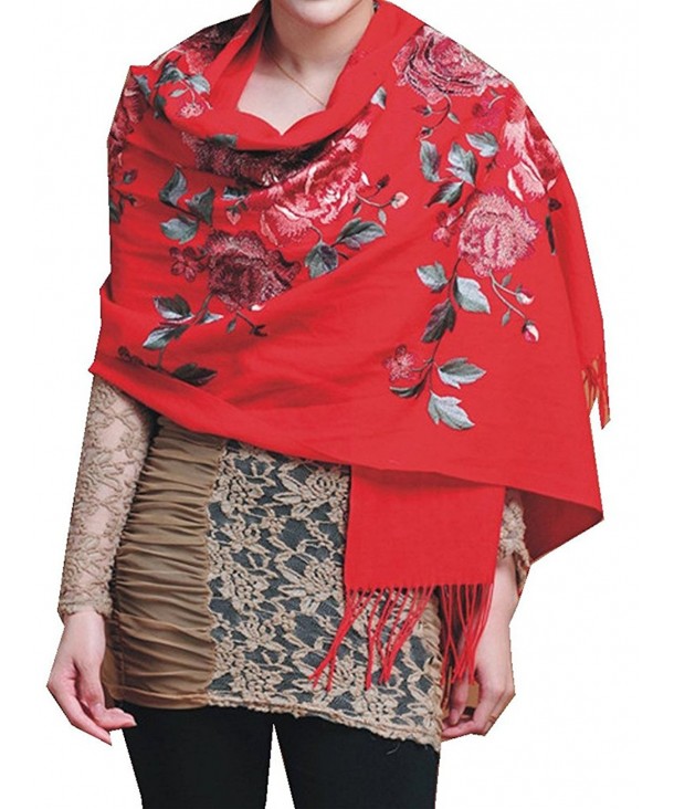 TLIH Womens Top Class Peony Embroidered - Red - C212MQKOMD9