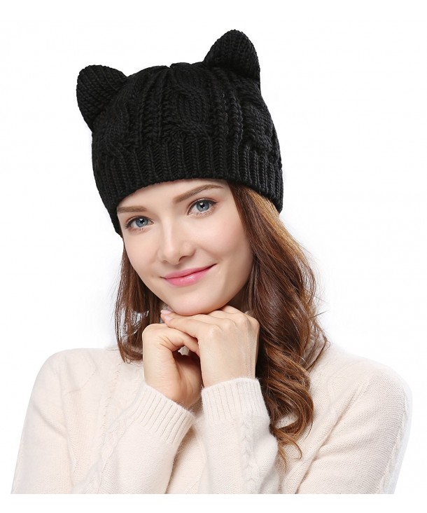 Bellady Women's Hat Cat Ear Crochet Braided Knit Caps - Black - CP11QAD2YQF