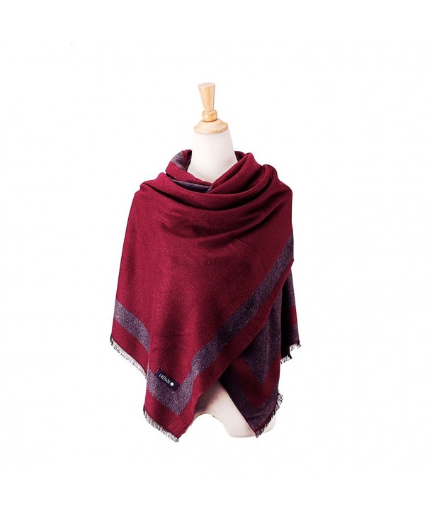 Scarf Women Fleece with Thin Fringes. Solid Color Wrap Mother's DAY - Wine Red & Grey - CN12O7KIYMF