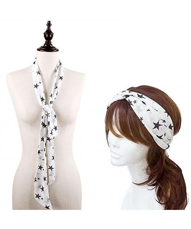 StylesILove Chic Star Print Headband Skinny Scarf- 2 Colors - White - CA12CJJ3TZT
