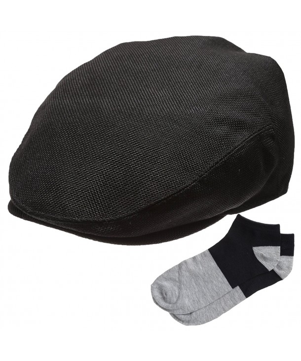 Men's Summer Newsboy Flat Ivy Hat With Summer Low Cut Sock. - Black - CH12IJARCJP