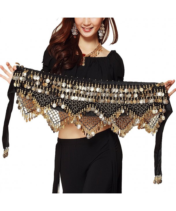 Pilot-trade Women's Sweet Bellydance Hip Scarf With Gold Coins Skirts Wrap Noisy - Black - CL12K2IY395