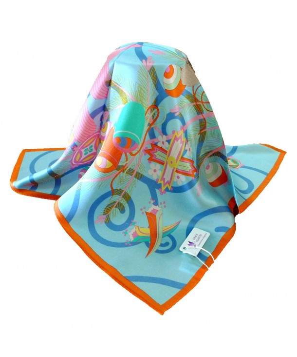 Grace Scarves 100% Silk Scarf- Petite Square- Charmeuse - Prance With the Wind- Blue - C811BXVC16D