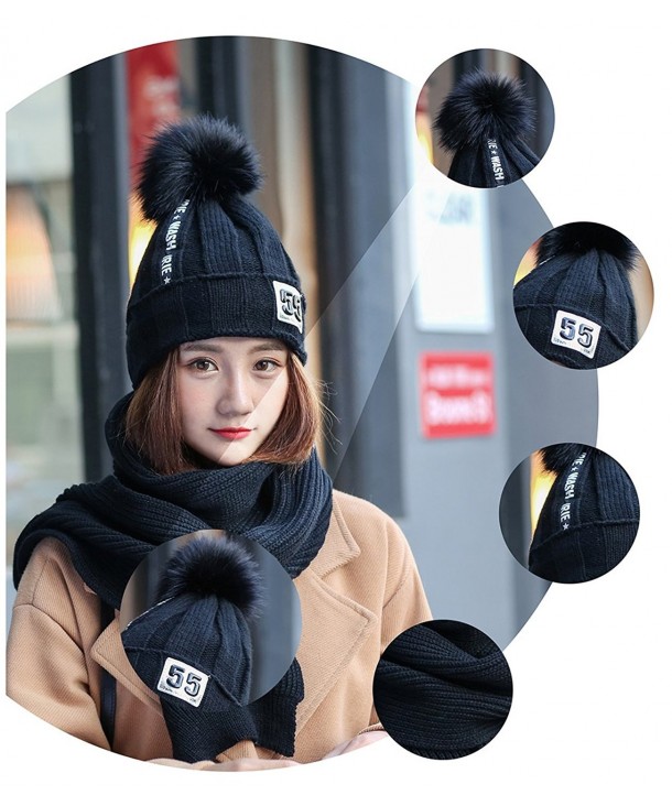 Women Winter Warm Scarf and Hat Lady Knitted Thick Scarves - Black - CV187NSCTWL