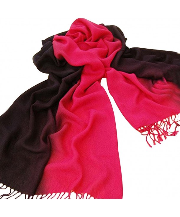 Gotoole Winter Women Gradient Color Soft Pashmina Warm Neck Wrap Tassel Scarf - Red Black - CQ12OBMHECU