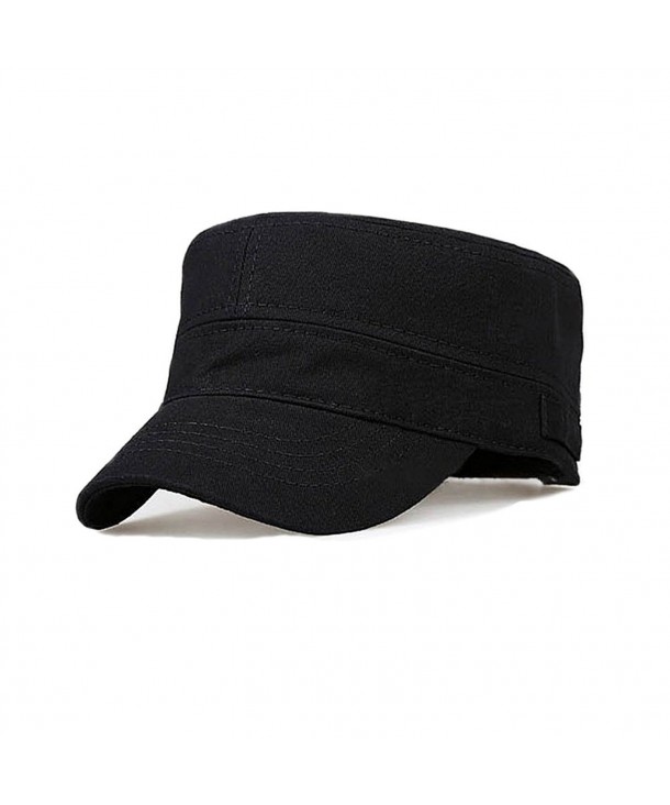 Fasbys Cotton Flat Top Peaked Baseball Twill Army Millitary Corps Hat Cap Visor - Black - CJ12NYOUPCE