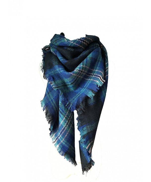 Women's Fashion Soft Warm Corlorful Plaid Blanket Scarf Wrap Shawl Neckwear - Navy Blue - C31885NAHIL