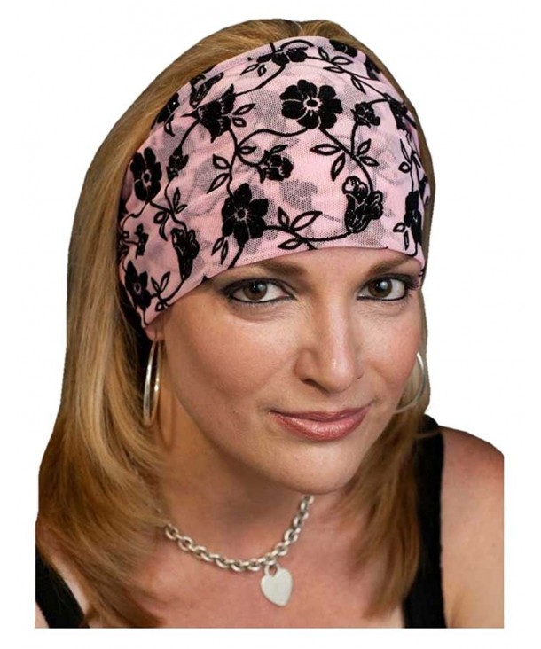 That's A Wrap Women's Flocked Floral Lace Knotty Band- Pink & Black KB1622 - CA11HTHMW37