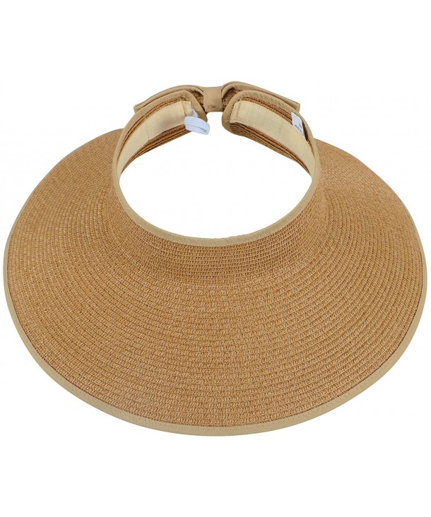 Simplicity Women's Wide Brim Roll-up Straw Sun Visor - Natural - CH11WIM4JQB