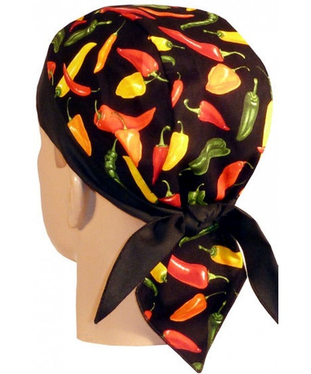 Skull Cap Biker Caps Headwraps - Mixed Chili Peppers on Black/Black Band - CS12ELHOYV5