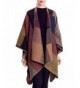 Futurino Women Cozy Blanket Plaid Cape Color Block Open front Winter Warm Cardigan Sweater - Bronze - C21804GSUK8