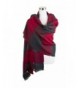 Womens Two Tone Check Patterned Oblong Scarf with Fringe - Burgundy/Black - CF1852OYG30