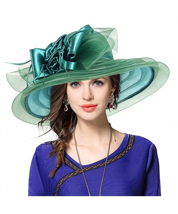 VECRY Kentucky Derby Church Wide Brim Dress Cocktail Party Sunday Hat - Green - C812O1YUAC9