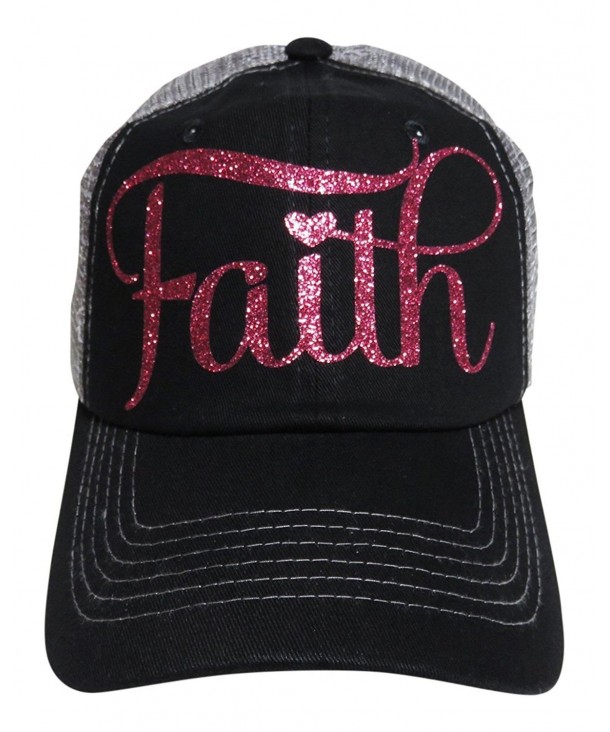 Glitter "Faith" Black/Grey Trucker Cap Hat Fashion - Hot Pink Glitter Letters - C712H5C2KNR