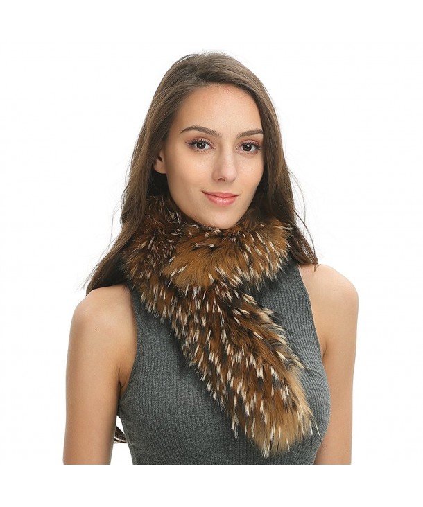 Ferand Cozy Winter Warm Real Raccoon Fur Scarf for Women - Dark Natural - C712MZW0EJS