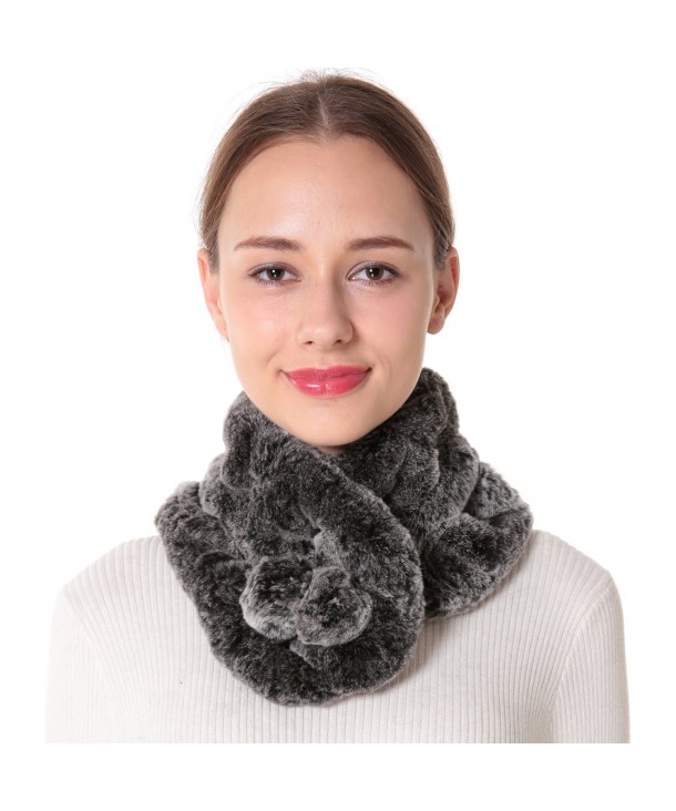 Nice Glory Women's Rex Rabbit Fur Neck Warmer and Scarf. - Grey Snow-top - CG185ZDGYGD