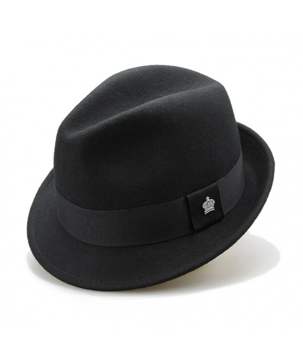 Fashion 100% Wool Felt Hat Dress Fedora Trilby Hat with Crown Buckle - Black - CG12541NYVN