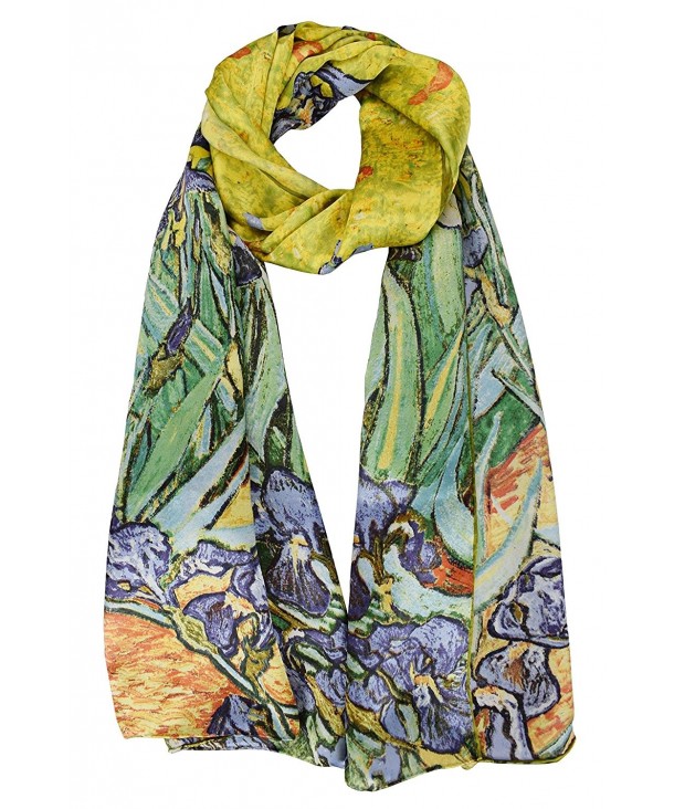 Elegna 100% Luxurious Silk Scarf Van Gogh Famous Painted Scarves - Irises - CN17XXIXQ2M