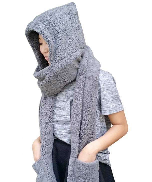 AM Landen Best Quality Thick and Soft Winter Warm Hoodie Gloves Pocket Hat Scarf - Light Gray - CP18840Y5TQ