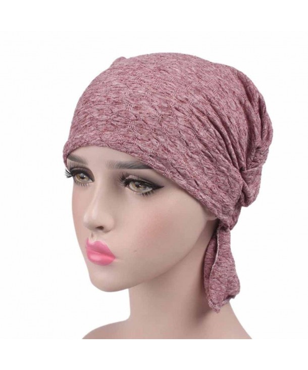 Matoen Women Hat Beanie Scarf Turban Head Wrap Cap for Chemo-Cancer Patients - Red - C7184YO3XTC