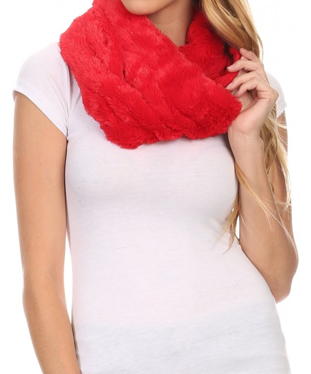 Sakkas Esla Long Wide Wrap Around Fuzzy Furry Fur Soft Comfortable Infinity Scarf - Red - C112HHVJ8CR