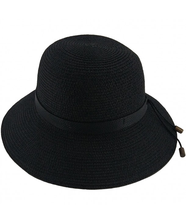 Ledamon Women's Straw Hat Wide Brim Floppy Sun Hat Beach Summer Travel Sun Protection Hat Cap - Black - CJ18598NKDS