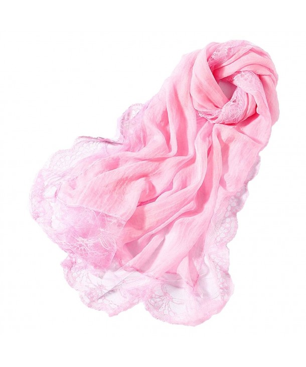 L&Z Womens Fashion Long Lace Scarves Stylish Light Weight Warp Shawl - Pink - CT1869E8X6Q