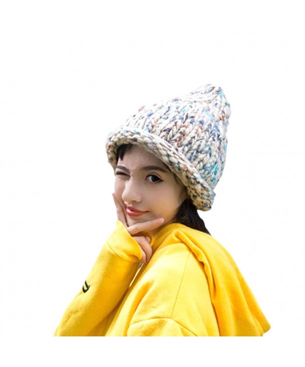 Sett Voan Women Thickened Pointy Mixed Color Woolen Cap Warm Curling Knitted Hats - Beige - CG188A6MWL8