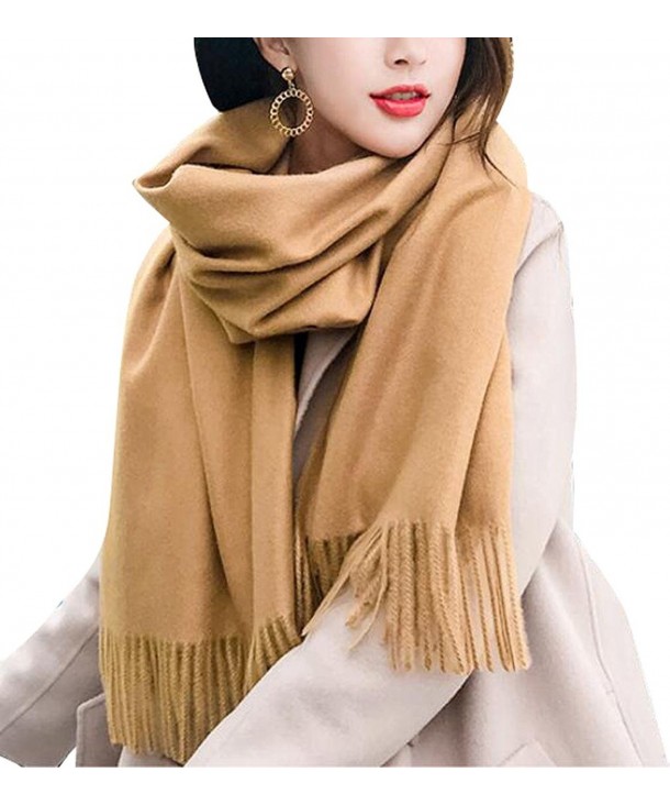 Oberora Womens Winter Soft Solid Color Cashmere Pashmina Shawl Wrap Scarf - Camel - CU1882C2UD4
