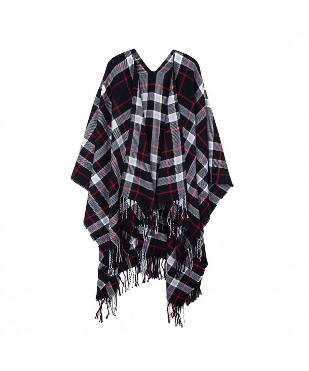 Puli Women's Soft Classic Plaid Pashmina Scarf Color Contrast Shawl Wrap Scarf - Black - CD1889HS262