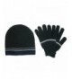 CTM Men's Knit Striped Beanie and Gloves Winter Set - Black - CF11QHEE3IP