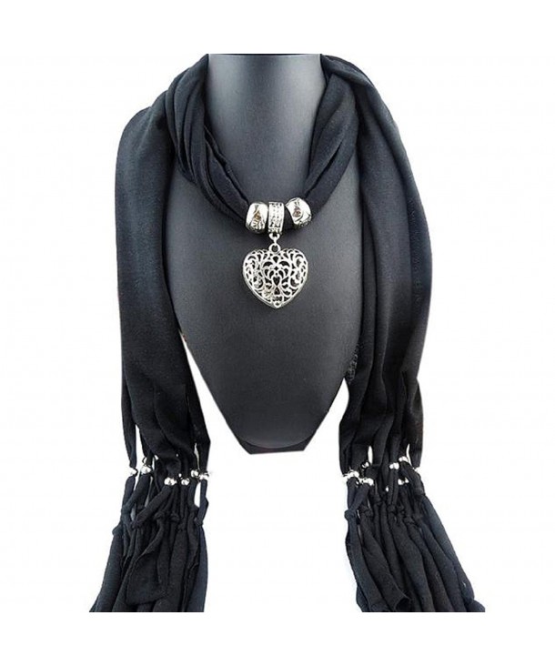 Vovotrade Women Winter Heart Gemstone Necklace Scarf Lady Tassel Warm Scarves - Black - CA12N6MLL9L