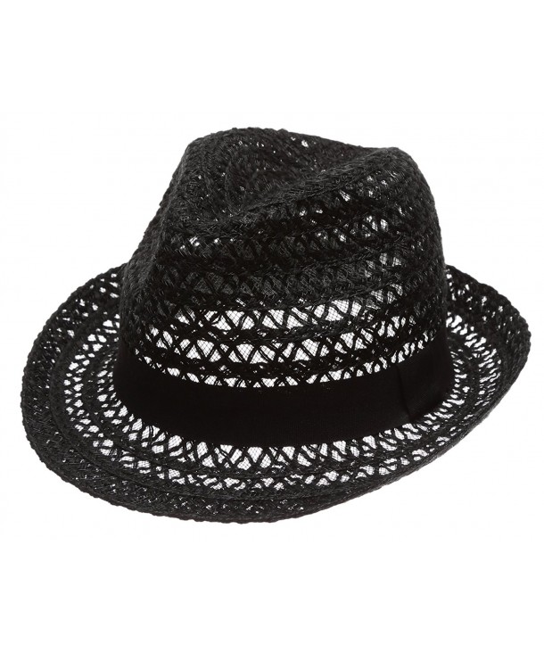 Summer Foldable Trilby Short Brim Lightweight Crushable Fedora Hat with Band - Black - C017Y4YYHYZ