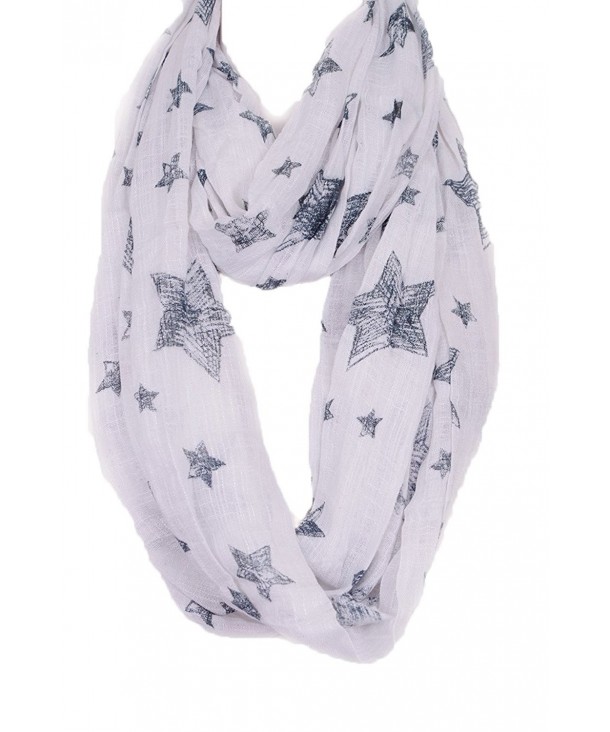 Sketched Star cotton Infinity thick Scarf- Fall/Winter Scarf wrap- cotton scarf - White - CO186RQM2H0