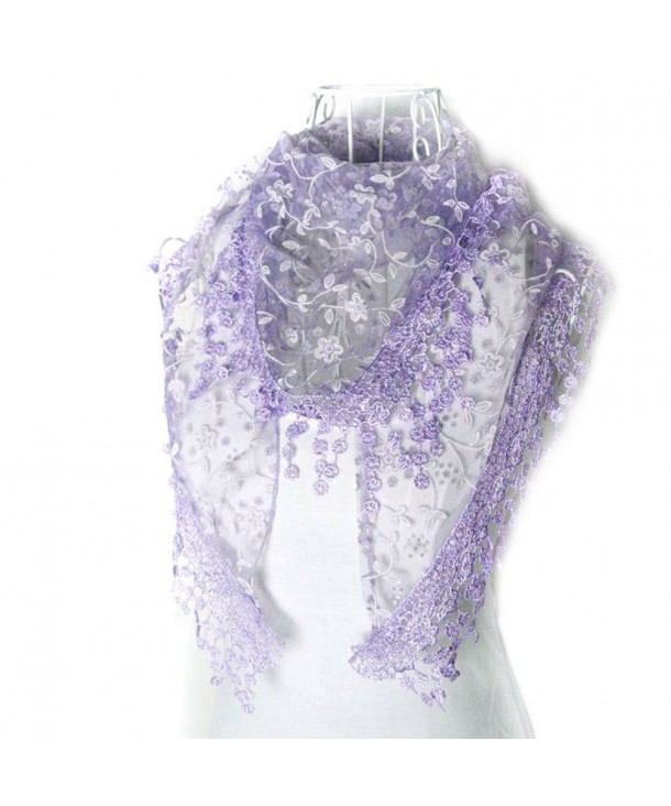 DaySeventh Fashion Lace Tassel Sheer Burntout Floral Print Triangle Mantilla Scarf Shawl (Purple) - CO11GK3XZ1J