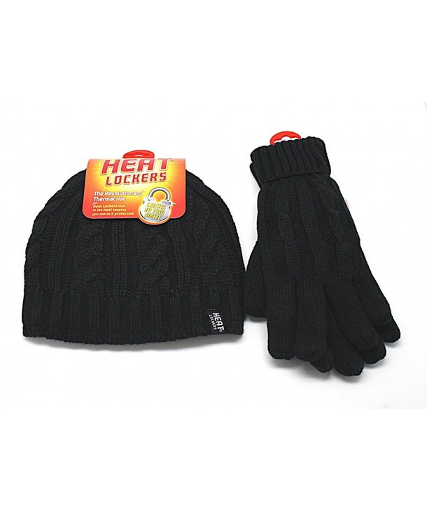 Heat Lockers Womens Black Braided Thermal Hat and Gloves Set - CJ12OCSCS0J