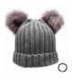 Women's Winter Chunky Knit Double Pom Pom Beanie Hat With Hair Tie. - Charcoal - C112MPZMWL9