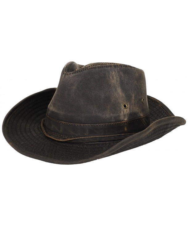 Dorfman-Pacific Weathered Cotton Outback Hat With Chin Cord - Brown - CP118DMQ3EB