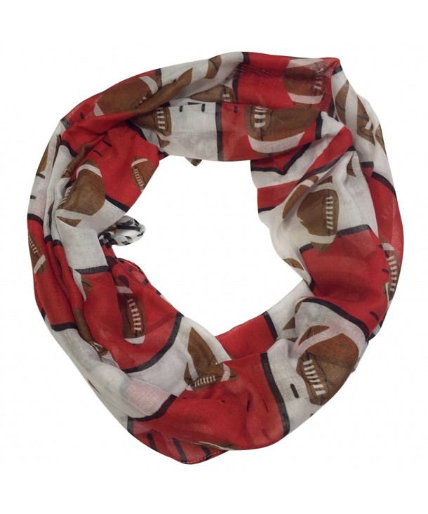 Football Yard Line Theme Team Colors Lightweight Thin Poly Infinity Scarf - White & Red - CC12O18FW00