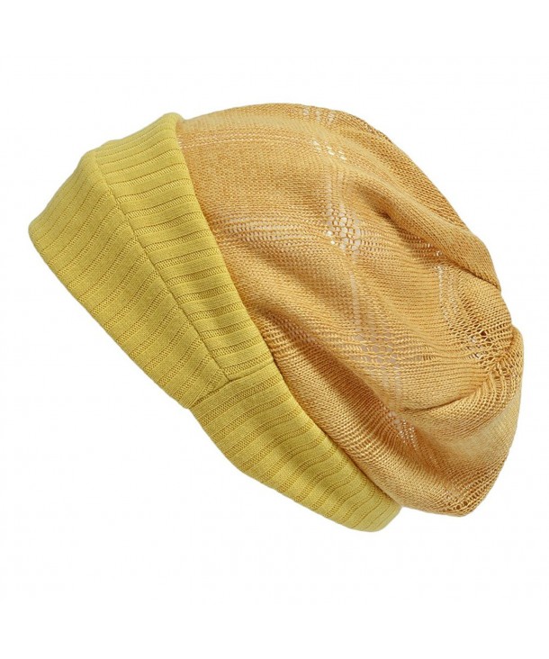 Casualbox Charm Womens Beanie Hat Beret Knit Hat Slouch Slouchy Breathable Summer - Mustard - CH11WCGCEXX