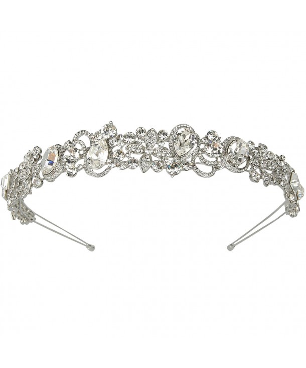 EVER FAITH Silver-Tone Austrian Crystal Bridal Flower Vine Tear Drop Head Band Clear - C811XXDX6EF