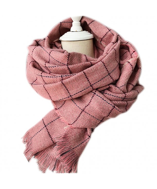 MeliMe Women Men Plaid Blanket Scarf Winter Wool Tartan Fringe Scarves Oversize Thick Wraps Shawl - Pink Plaid - CQ187NLYCO5