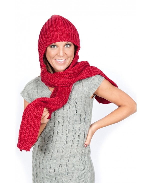Womens Winter Knit Hooded Scarf Headscarf Neckwarmer Hoodie Hat - red - CD117MO4IX9