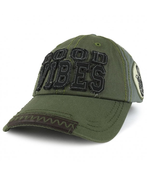 Trendy Apparel Shop Good Vibes 3D Letter Embroidered Two Tone Unstructured Baseball Cap - Olive - CO1879258CY